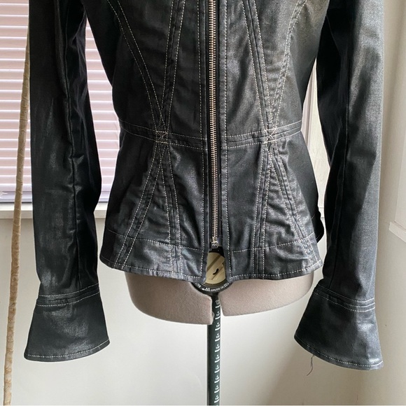 HOGAN by Karl Lagerfeld Gorgeous Black Metallik Denim Jacket Authentic Size 44/S - Picture 5 of 13